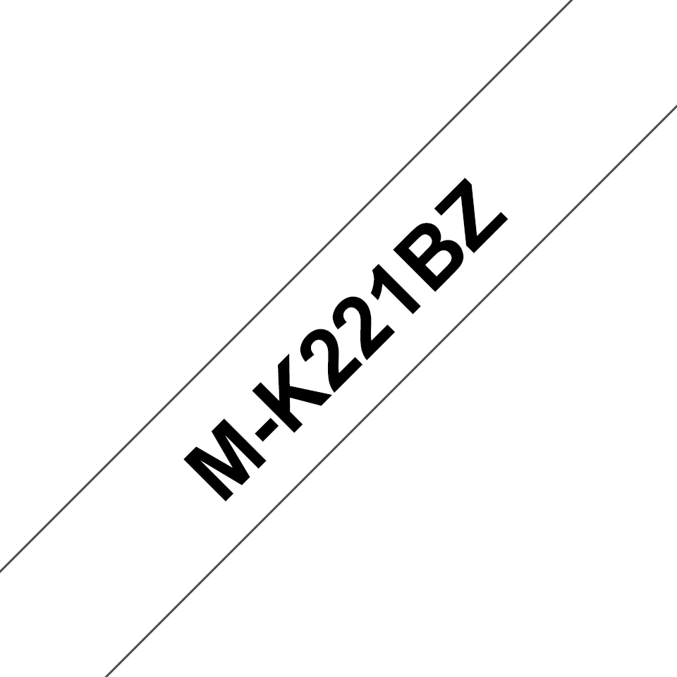 Originali Brother M-K221BZ ženklinimo juostos kasetė – juodos raidės baltame fone, 9 mm pločio